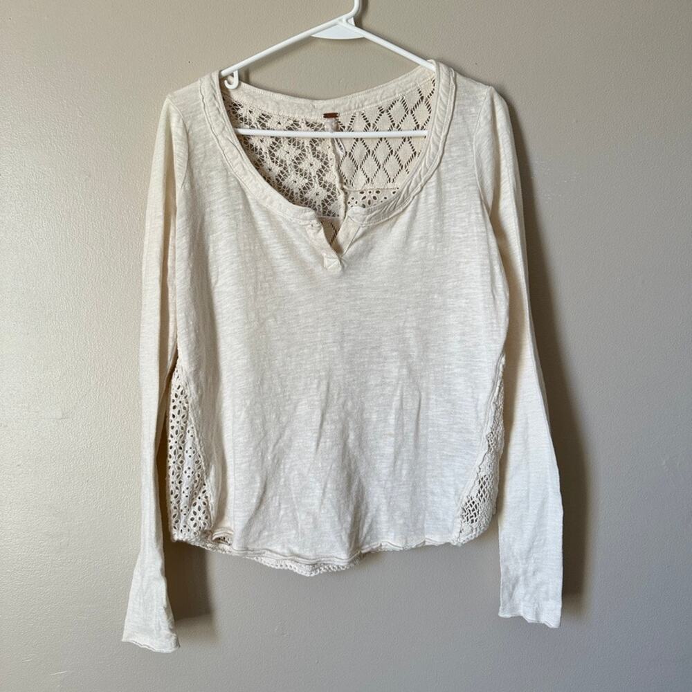 Free People Bohemian Top Womens SMALL Patchwork Lace Back Peasant Hippie Ivory